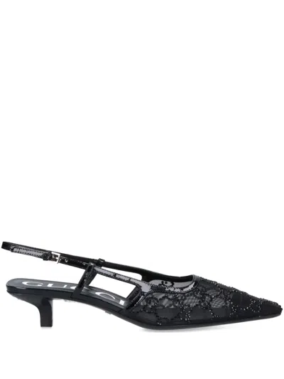 Gucci 35mm Crystal Slingback Pumps In Black