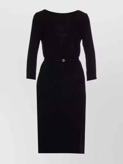 Gucci Double G Belted Cady Midi Dress In Black