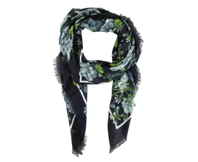 Gucci 400 Women's Navy Blue Modal / Silk With Blue Bloom Print Scarf 550905 4069