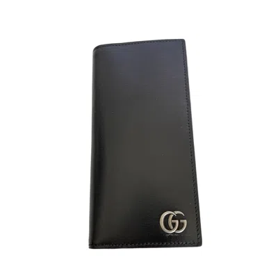 Pre-owned Gucci 428740 Men's Black Leather Gg Marmont Vertical Wallet, Boarded Plutone