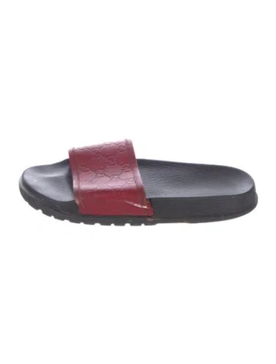Pre-owned Gucci 431070 Leather Slides In Red