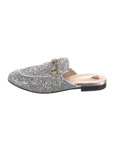 Pre-owned Gucci 432773 Horsebit Accent Mules In Silver