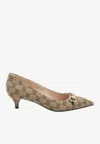Gucci Women Beige And Dark Brown Gg Canvas Pumps With Horsebit In Multi