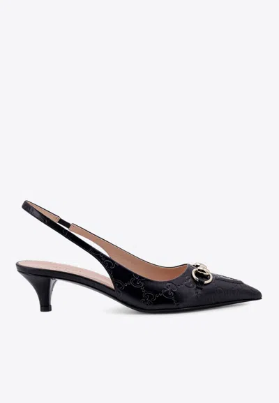 GUCCI 45 HORSEBIT LEATHER SLINGBACK PUMPS