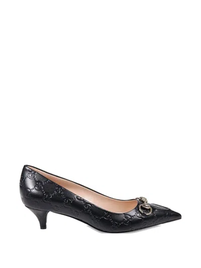 Gucci 45mm Horsebit Heeled Pumps In Black