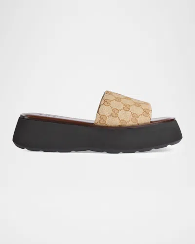GUCCI 45MM NORTH GG MONOGRAM CANVAS PLATFORM SANDALS
