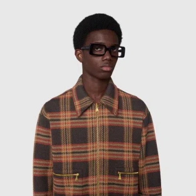Pre-owned Gucci $4k Super Runway Limited Edition Wool Check Bomber Jacket In Brown