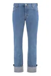Gucci Men Blue Jeans With Logo Patch On The Rear And Web Turn-up Hem In Denim Man