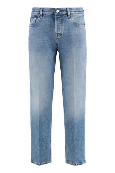 Gucci Blue Jeans With Logo Patch On The Rear And Faded Effect In Denim Woman