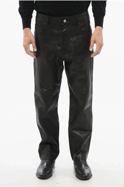 Gucci 5-pocketed Leather Pants With Belt Loops In Black