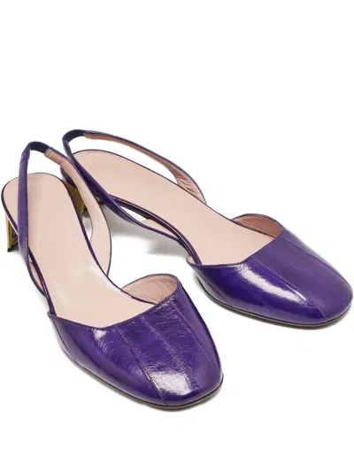 Pre-owned Gucci 50mm Leather Slingback Pumps In Purple