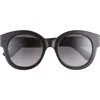Gucci 51mm Round Polarized Sunglasses In Black Black Grey
