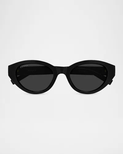 Gucci 52mm Acetate Oval Sunglasses In Black