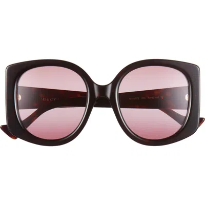 Gucci Oversized Logo-arm Sunglasses In Havana Havana Red