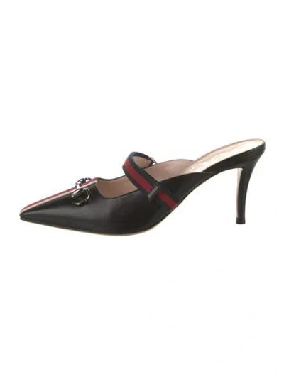 Pre-owned Gucci 549617 Horsebit Accent Mules In Black
