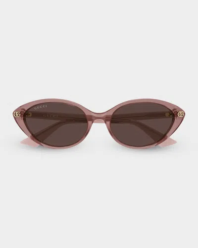 Gucci 54mm Acetate Oval Sunglasses In Pink