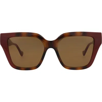 Gucci 54mm Rectangular Sunglasses In Havana Burgundy Brown