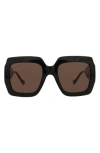 Gucci 54mm Square Sunglasses In Black Black Brown