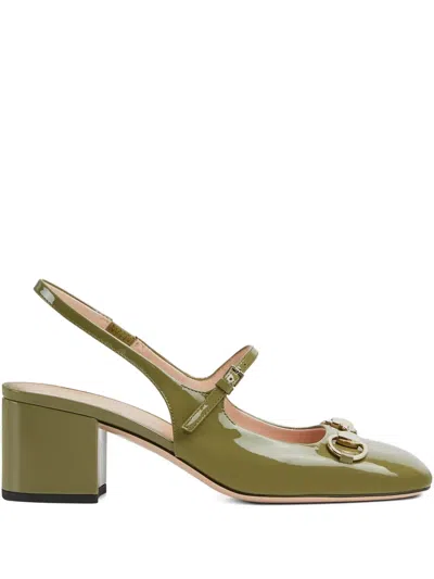 Gucci 55mm Horsebit Buckle-detail Slingback Pumps In Green