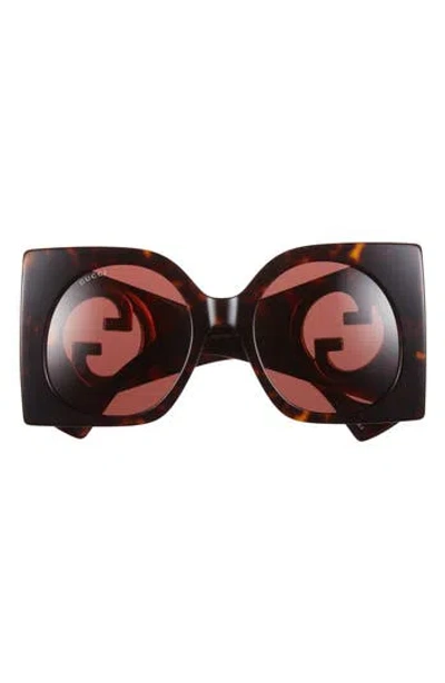 Gucci 55mm Square Sunglasses In Havana Havana Brown