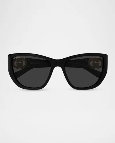 Gucci 56mm Acetate Geometric Sunglasses In Black