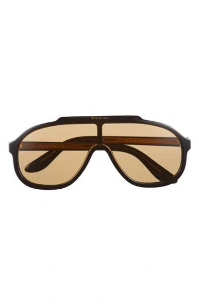 Gucci 56mm Oval Sunglasses On A Chain In Black Black Brown