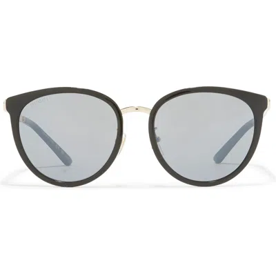 Gucci 56mm Round Sunglasses In Black Gold Silver