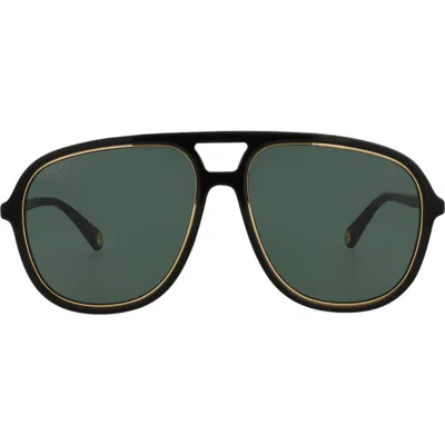 Gucci 57mm Aviator Sunglasses In Black Green