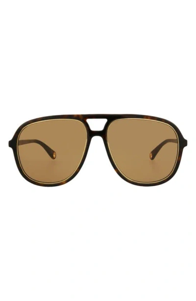 Gucci 57mm Double-g Aviator Sunglasses In Brown