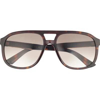 Gucci 58mm Aviator Sunglasses In Brown