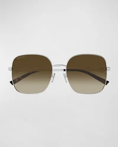 Gucci 58mm Metal Square Sunglasses In Silver