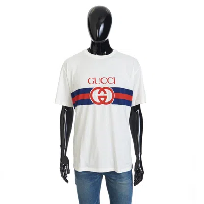 Pre-owned Gucci 590$ T-shirt With Interlocking In White Cotton Jersey