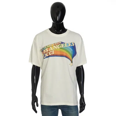 Pre-owned Gucci 590$ T-shirt With Los Angeles Souvenir Print - White Cotton Jersey