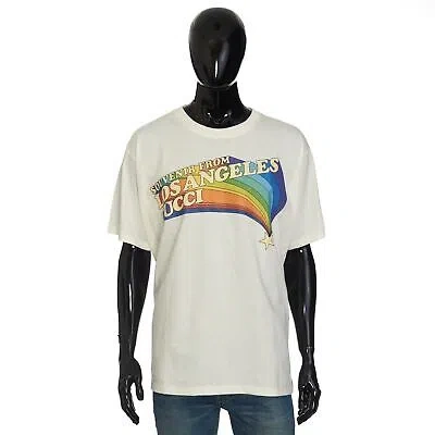 Pre-owned Gucci 590$ T-shirt With Los Angeles Souvenir Print - White Cotton Jersey