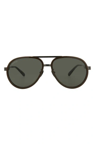 Gucci 59mm Pilot Sunglasses In Brown Ruthenium Grey