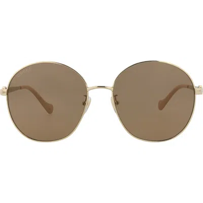 Gucci 59mm Round Sunglasses In Gold Gold Brown