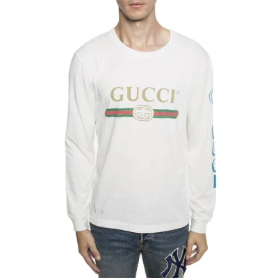 Pre-owned Gucci ?60% Off?  Classic Double Logo Belt Pattern Ls Tee Sz. L In White