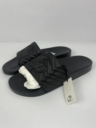 Pre-owned Gucci 601041 Gg Matelasse Quilted Gg Rubber Men's Sandals 11 11.5 Us In Black