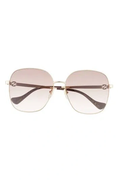 Gucci 61mm Butterfly Sunglasses In Gold Gold Brown