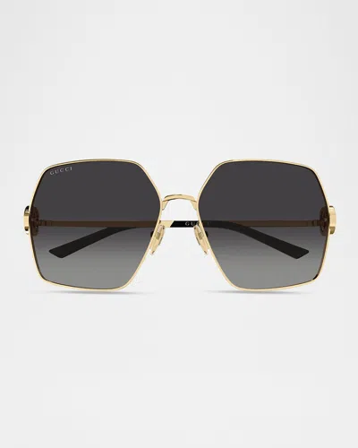 Gucci 61mm Metal Geometric Sunglasses In Metallic