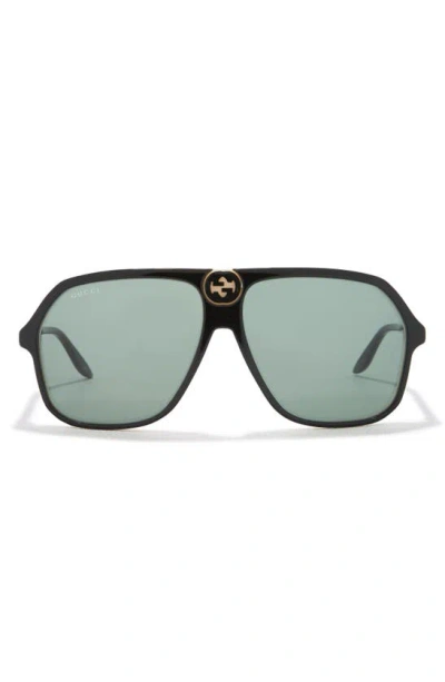 Gucci 62mm Aviator Sunglasses In Black Black Green