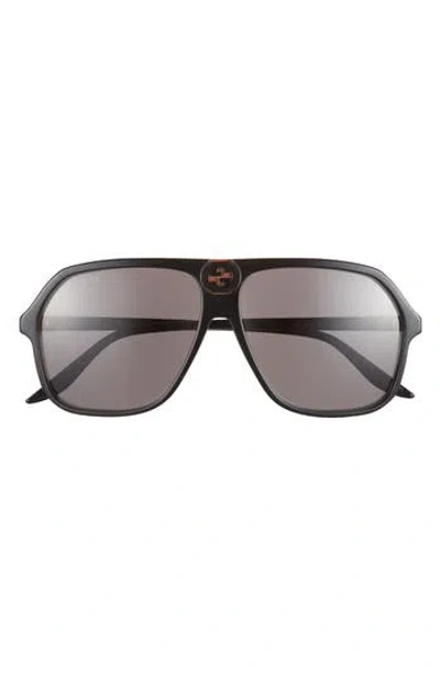 Gucci 62mm Aviator Sunglasses In Black Black Grey