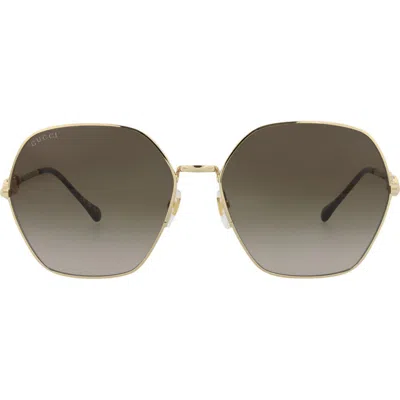 Gucci 62mm Geometric Sunglasses In 003 Gold Ivory Brown