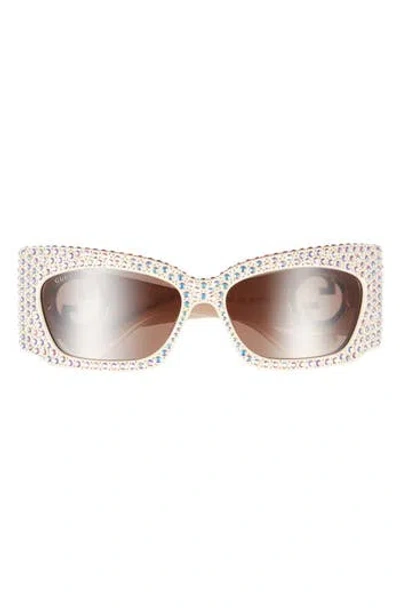 Gucci 62mm Rectangular Sunglasses In Neutral
