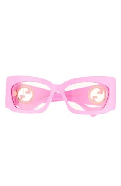 Gucci 62mm Rectangular Sunglasses In Pink Pink Pink