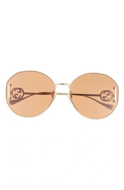 Gucci 63mm Round Sunglasses In Brown
