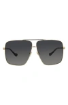 Gucci 63mm Square Pilot Sunglasses In Gold Gold Grey