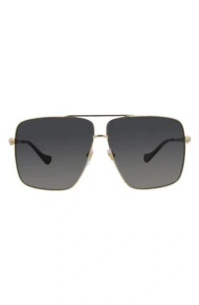 Gucci 63mm Square Pilot Sunglasses In Gold Gold Grey