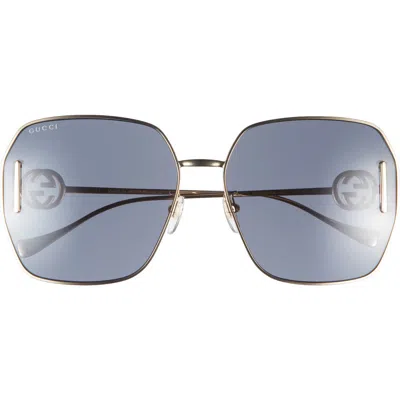 Gucci 64mm Novelty Oversize Square Sunglasses In Gold Gold Grey