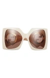 Gucci 64mm Wrap Sunglasses In Ivory White Brown